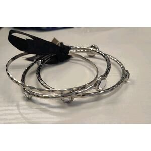 Chico's Set of Three Silver and Rhinestone Bangle Bracelets NWT MSRP $38